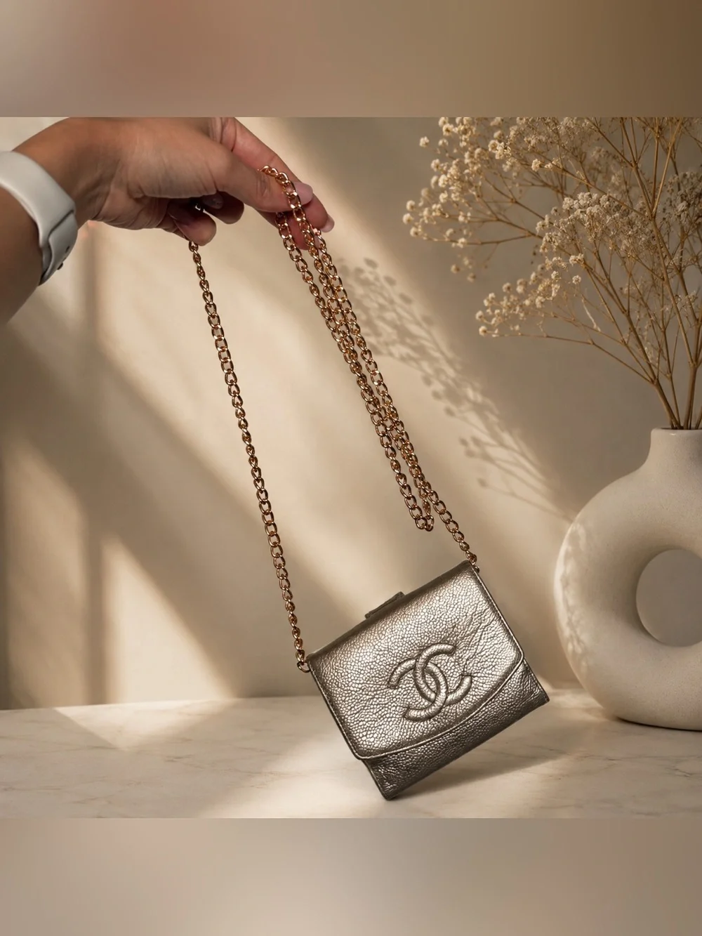 CHANEL Caviar Skin CoCo Mark Bifold Wallet Purse